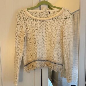 Women's Cream Crochet Fringe Sweater